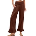 thumbnail image 1 of Lumtrix Womens Cotton Linen Wide Leg Pants Summer Casual High Waist Ruffle Hem Cropped Trouser With Pockets For Daily Coffee S, 1 of 7