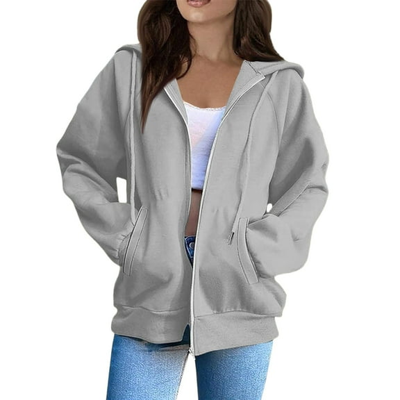 Lumtrix Womens Full Zip Up Hoodie Long Sleeve Hooded Sweatshirts Pockets Jacket Coat for Women Gray L
