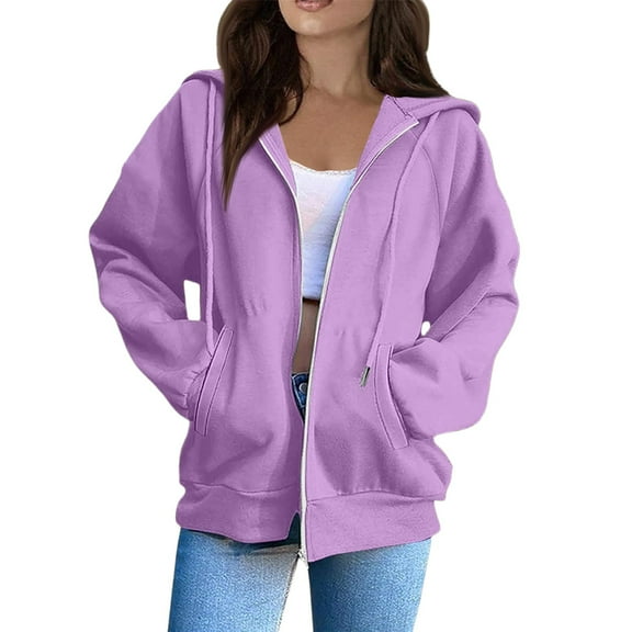Lumtrix Womens Full Zip Up Hoodie Long Sleeve Hooded Sweatshirts Pockets Jacket Coat for Women Purple M