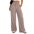thumbnail image 1 of Lumtrix Womens Gingham Pants 2026 Cotton Linen Drawstring Wide Leg Lounge Pants Cute Casual Trousers with Pockets Brown L, 1 of 7