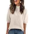 thumbnail image 1 of Lumtrix Womens Half Sleeve Sweater Mock Neck Summer Casual Basic Knit Pullover Tops Dress Loose Fit Shirts White 2XL, 1 of 5