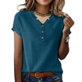 thumbnail image 1 of Lumtrix Womens Henley Sweaters Casual Cap Sleeve Tops Summer Business Work Loose Fitted Shirts Blue XL, 1 of 5