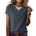 thumbnail image 1 of Lumtrix Womens Henley Sweaters Casual Cap Sleeve Tops Summer Business Work Loose Fitted Shirts Gray 2XL, 1 of 5