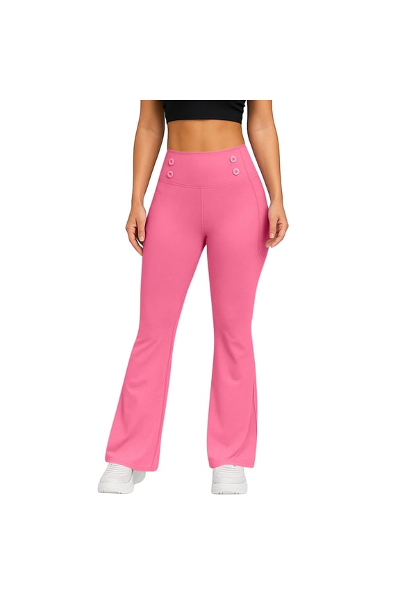 Womens High Waist Dress Pants Business Casual Work Pants Pull On Slacks Office Trousers with Pockets Yoga Leggings Hot Pink S