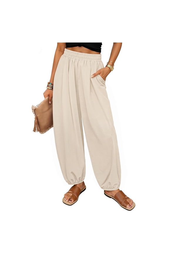 Womens High Waisted Wide Leg Smocked Palazzo Pants 2026 Summer Lounge Parachute Pant Beach Travel Vacation Trousers Clothes Gray S