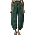 thumbnail image 1 of Lumtrix Womens Linen Harem Pants Baggy Elastic Waist Drawstring Pants Dressy Casual Loose Lightweight Trouser Comfy Capris Pockets Green S, 1 of 6
