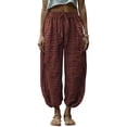 thumbnail image 1 of Lumtrix Womens Linen Harem Pants Baggy Elastic Waist Drawstring Pants Dressy Casual Loose Lightweight Trouser Comfy Capris Pockets Light Brown M, 1 of 6