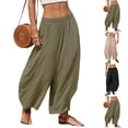 thumbnail image 1 of Lumtrix Womens Linen Wide Leg Boho Pants Summer Palazzo Casual Loose Elastic Waist Pants Baggy Beach Vacation Trousers Khaki XL, 1 of 3