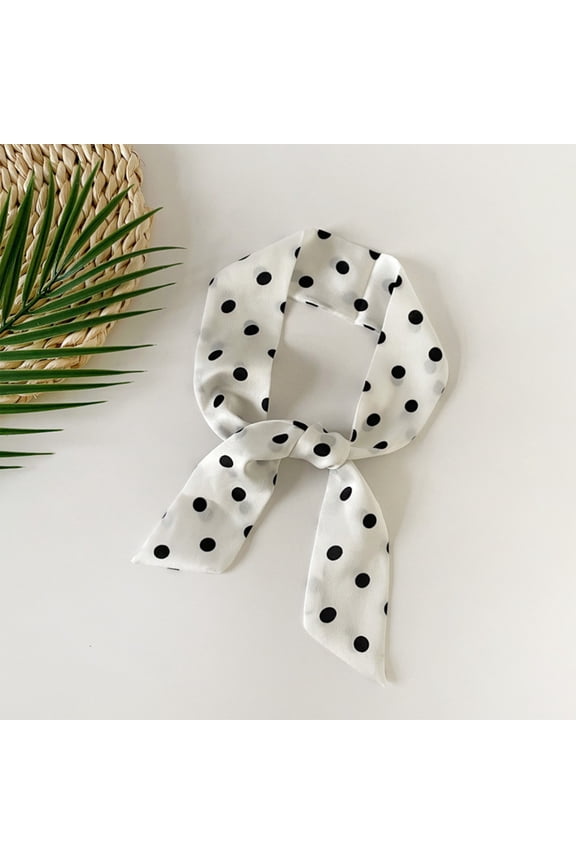 Womens Long Polka Dots Skinny Scarf 33" Neckerchief Ribbon Tie Thin Waist Belts White One Size
