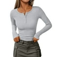 thumbnail image 1 of Lumtrix Womens Long Sleeve Henley Shirts Slim Fit Ribbed Tops 2026 Casual Fashion Tops Basic Trendy T-Shirts Soft Clothing Light Gray XL, 1 of 5