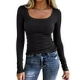 thumbnail image 1 of Lumtrix Womens Long Sleeve Shirts Scoop Neck Ribbed Knit Slim Fitted Tops Casual Basic Tee 2026 Spring Fall Fashion Clothes Black M, 1 of 4
