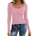 thumbnail image 1 of Lumtrix Womens Long Sleeve Shirts Scoop Neck Ribbed Knit Slim Fitted Tops Casual Basic Tee 2026 Spring Fall Fashion Clothes Pink XL, 1 of 4