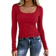 thumbnail image 1 of Lumtrix Womens Long Sleeve Shirts Scoop Neck Ribbed Knit Slim Fitted Tops Casual Basic Tee 2026 Spring Fall Fashion Clothes Red M, 1 of 4