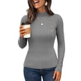 thumbnail image 1 of Lumtrix Womens Long Sleeve Turtleneck Sweaters Ribbed Knit Pullover Tops Slim Fit Basic Casual Tops Button Down Sweatshirt Gray M, 1 of 7