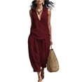 thumbnail image 1 of Lumtrix Womens Lounge Cotton Linen Two Piece Outfits Spring Summer Oversized Sleeveless Tops And Wide Leg Capris Suits Sets Red 2XL, 1 of 5
