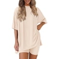 thumbnail image 1 of Lumtrix Womens Lounge Sets Shorts 2 Piece Matching Oversized T Shirt Biker Short Summer Outfits 2026 Casual Sweatsuits Spring Clothes Beige M, 1 of 5