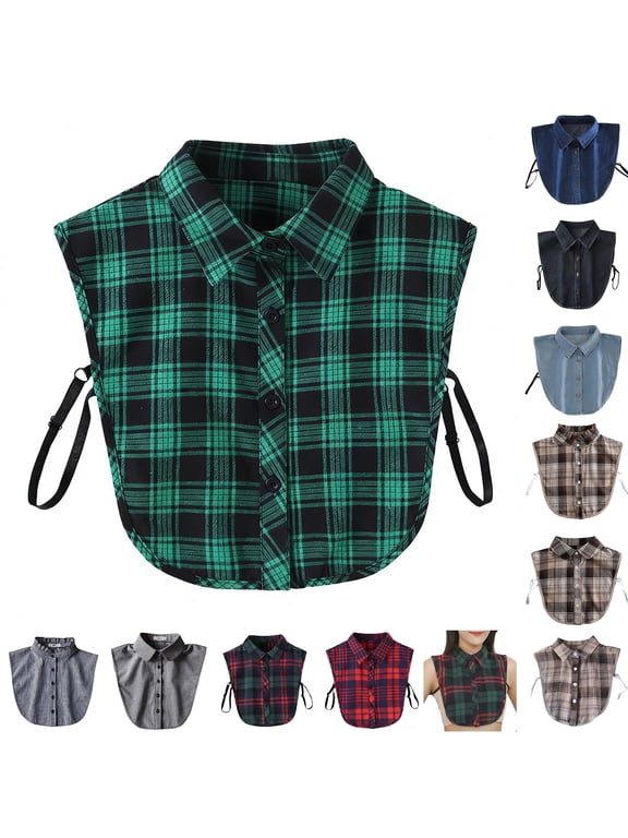 Womens Mens Classic Plaid Fake Collar Detachable Collar Half Shirts Blouse False Collar Top H One Size