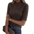 thumbnail image 1 of Lumtrix Womens Mock Neck Half Sleeve Sweater Ribbed Knit Slim Fit Shirt 2026 Summer Fall Dressy Casual Blouse Coffee 2XL, 1 of 4