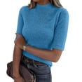thumbnail image 1 of Lumtrix Womens Mock Neck Half Sleeve Sweater Ribbed Knit Slim Fit Shirt 2026 Summer Fall Dressy Casual Blouse Dark Blue S, 1 of 4