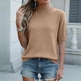 thumbnail image 1 of Lumtrix Womens Mock Neck Sweater Summer Half Sleeve Top Dressy Casual Basic Loose Fitted Knit Pullover Camel S, 1 of 5