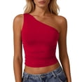 thumbnail image 1 of Lumtrix Womens One Shoulder Top Summer Going Out Pleated Crop Tank Tops Y2K Fashion Cami Cute Slim Fit Shirt Red L, 1 of 4