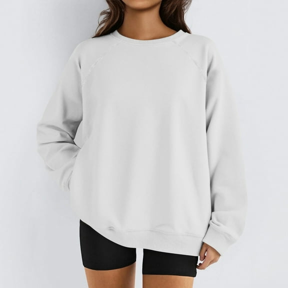 Lumtrix Womens Oversized Long Sleeve Sweatshirt Casual Crewneck Cute Pullover Tops Lightweight Sweatshirt 2025 Fashion White XL