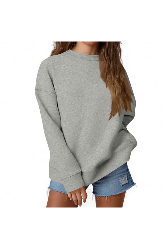 Womens Oversized Long Sleeve Sweatshirt Casual Crewneck Plain Pullover Tops 2025 Fashion Fall Clothes Y2K Hoodie Light Gray 2XL