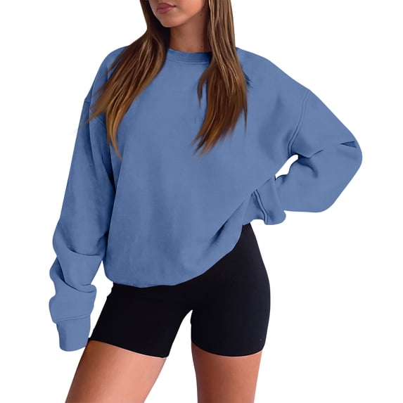 Lumtrix Womens Oversized Sweatshirt Casual Long Sleeve Crewneck Drop Shoulder Pullover Retro Work Holiday 2026 Fall Winter Tops Blue S