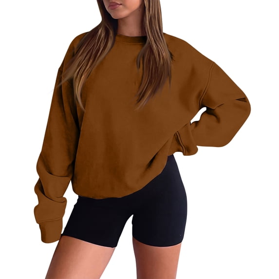 Lumtrix Womens Oversized Sweatshirt Casual Long Sleeve Crewneck Drop Shoulder Pullover Retro Work Holiday 2026 Fall Winter Tops Brown XL