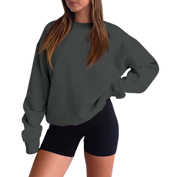 Lumtrix Womens Oversized Sweatshirt Casual Long Sleeve Crewneck Drop Shoulder Pullover Retro Work Holiday 2026 Fall Winter Tops Dark Gray M