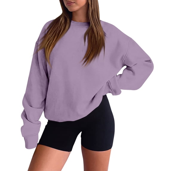 Lumtrix Womens Oversized Sweatshirt Casual Long Sleeve Crewneck Drop Shoulder Pullover Retro Work Holiday 2026 Fall Winter Tops Light Purple L