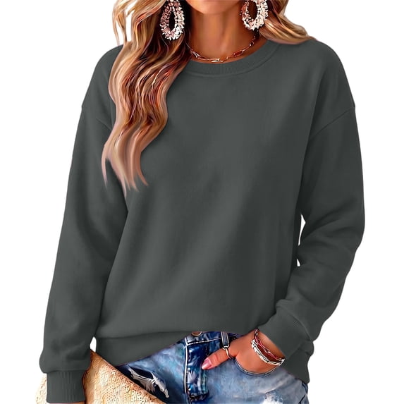 Lumtrix Womens Oversized Sweatshirts Fleece Solid Tops Fall Winter Crewneck Pullover Caasual Long Sleeve Shirts Dark Gray 2XL