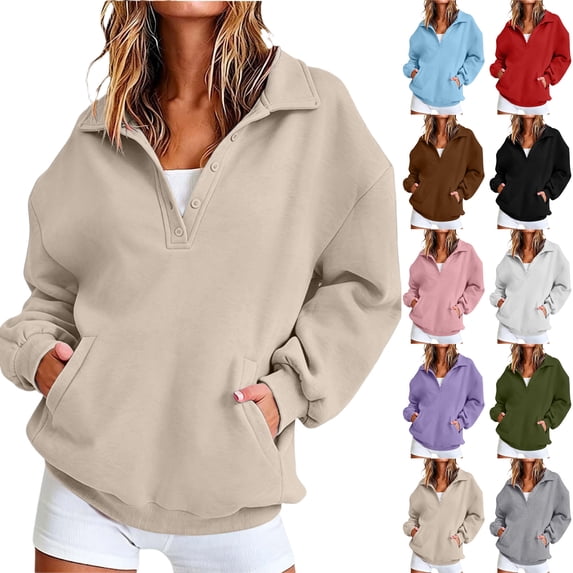 Lumtrix Womens Oversized Sweatshirts V Neck Henley Turtle Neck Long Sleeve Button Fleece Pullover, Casual Teen Girls Y2K , Fall Winter Fashion Army Green S