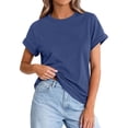 thumbnail image 1 of Lumtrix Womens Oversized T Shirts Summer Rolled Short Sleeve Tops Casual Loose Fit Basic Crew Neck Tees Blue S, 1 of 6