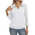 thumbnail image 1 of Lumtrix Womens Polo Shirts 3/4 Length Sleeve Summer Tops Business Casual Tees Collared V Neck Blouses Loose Fit White 3XL, 1 of 6