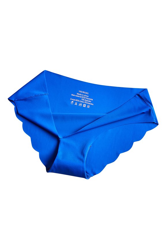 Womens Seamless Underwear Bikini Patines No Show Soft Comfortable Mid Rise Scalloped Briefs Blue M