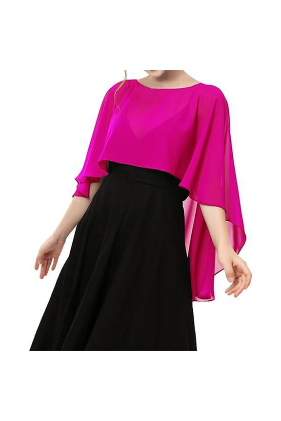 Womens Sheer Chiffon Shawl and Wraps Soft Capelet for Evening Dress Wedding Capes Cover-Up Hot Pink One Size