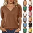thumbnail image 1 of Lumtrix Womens Short Sleeve Sweater Spring Summer V Neck Lightweight Pullover Summer Dressy Casual Blouse Blue XL, 1 of 6