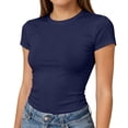 thumbnail image 1 of Lumtrix Womens Short Sleeve T Shirts - Summer Slim Fit Y2k Basic Tee Casual Crew Neck Tops for Workout Dark Blue S, 1 of 7