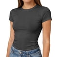 thumbnail image 1 of Lumtrix Womens Short Sleeve T Shirts - Summer Slim Fit Y2k Basic Tee Casual Crew Neck Tops for Workout Dark Gray L, 1 of 7