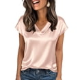 thumbnail image 1 of Lumtrix Womens Silk Stain Dressy Casual Business Blouse Cap Short Sleeve Tops Summer V Neck Work Shirts Rose Gold XL, 1 of 5