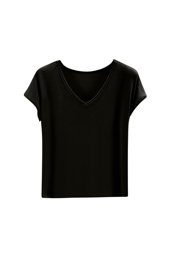 Womens Sleep Shirt - Lightweight, Breathable Pajama Top - Cotton Cap Short Sleeve V-Neck Sleepwear and Loungewear Black L
