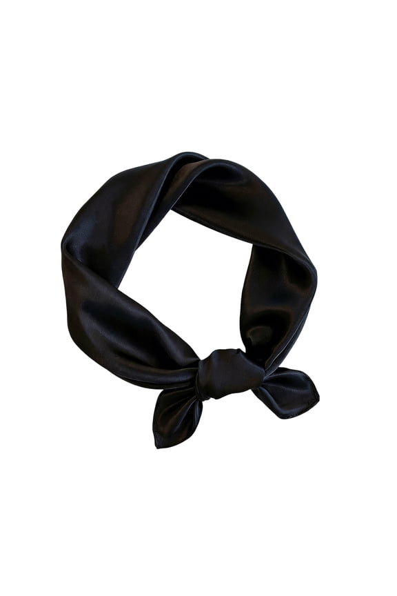 Womens Solid Color Silk Satin Scarf 23.5" Square Neck Scarf Breathable Lightweight Hair Scarves Black One Size