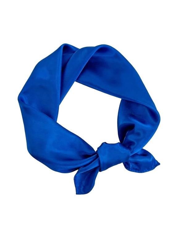 Womens Solid Color Silk Satin Scarf 23.5" Square Neck Scarf Breathable Lightweight Hair Scarves Royal Blue One Size