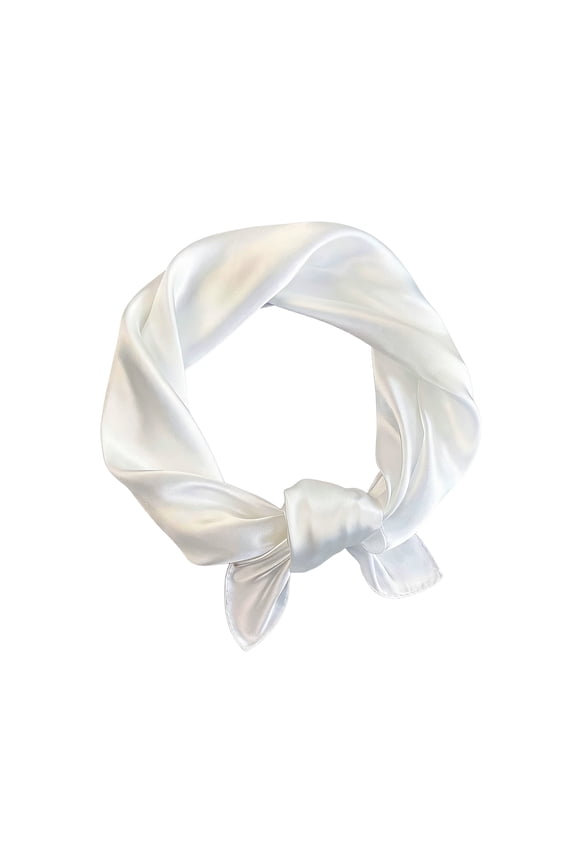 Womens Solid Color Silk Satin Scarf 23.5" Square Neck Scarf Breathable Lightweight Hair Scarves White One Size