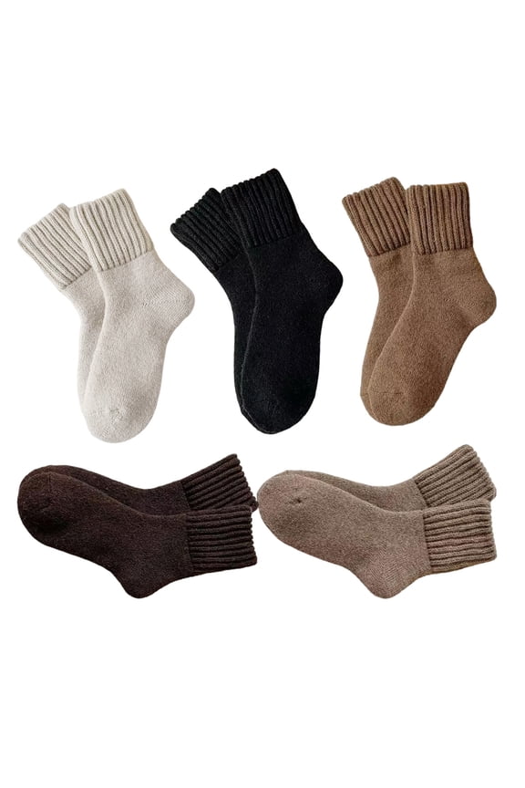 Womens Solid Mid Calf Socks, 5 Pairs Cozy Fall Socks For Women, Winter Soft Thermal Ribbed Knit Socks A S