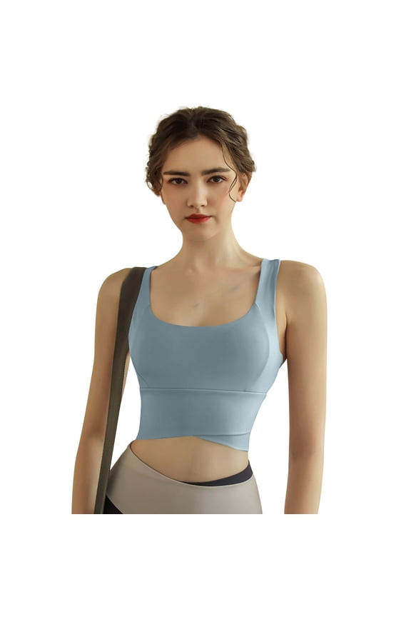 Womens Sport Longline Bra Workout Full Coverage Bra Summer Athletic Yoga Bralette 2026 Blue 36