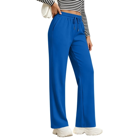 Lumtrix Womens Straight Leg Baggy Sweatpants | High Waisted Loose Fit Track Pants with Pockets, Soft Comfy, Casual Lounge & Travel Fall Winter Slacks Blue S
