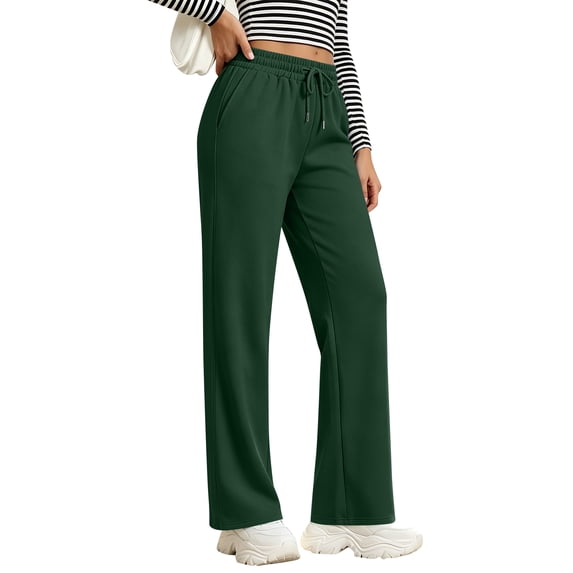Lumtrix Womens Straight Leg Baggy Sweatpants | High Waisted Loose Fit Track Pants with Pockets, Soft Comfy, Casual Lounge & Travel Fall Winter Slacks Dark Green 2XL