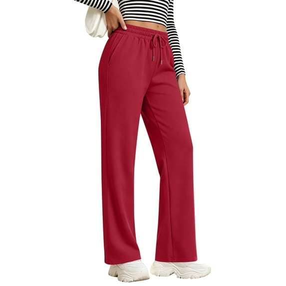 Lumtrix Womens Straight Leg Baggy Sweatpants | High Waisted Loose Fit Track Pants with Pockets, Soft Comfy, Casual Lounge & Travel Fall Winter Slacks Red M